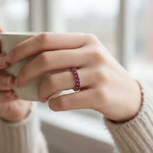 18K White Gold Natural Round Ruby Full Eternity Band Ring | Classic Wedding Anniversary Jewelry - Ring