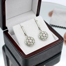 18K White Gold | Natural Tsavorite & Diamond Openwork Floral Motif Drop Earrings | Intricate Statement Silhouette