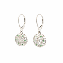 18K White Gold | Natural Tsavorite & Diamond Openwork Floral Motif Drop Earrings | Intricate Statement Silhouette
