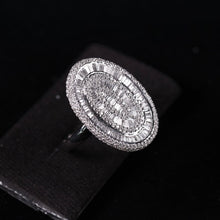 18K White Gold Oval Cocktail Statement Ring | Natural Diamond Baguette & Pavé Halo Design | Bold Luxury Jewelry - Ring