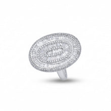 18K White Gold Oval Cocktail Statement Ring | Natural Diamond Baguette & Pavé Halo Design | Bold Luxury Jewelry - Ring