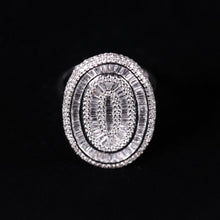 18K White Gold Oval Cocktail Statement Ring | Natural Diamond Baguette & Pavé Halo Design | Bold Luxury Jewelry - Ring