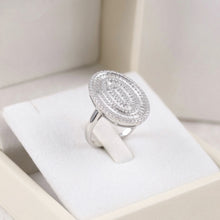 18K White Gold Oval Cocktail Statement Ring | Natural Diamond Baguette & Pavé Halo Design | Bold Luxury Jewelry - Ring