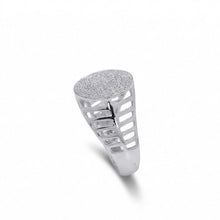 18K White Gold Pavé Signet Ring | Natural Diamond Round Face | Grooved Shoulders | Heritage Men Band - Ring