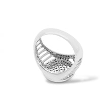 18K White Gold Pavé Signet Ring | Natural Diamond Round Face | Grooved Shoulders | Heritage Men Band - Ring