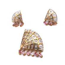 18K White Gold Pendant Earrings With Natural Diamond & Amethyst Set Jewelry
