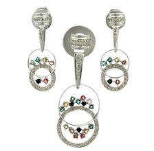 18K White Gold Pendant Earring Set with Natural Diamond & Multi Tourmaline Jewellery