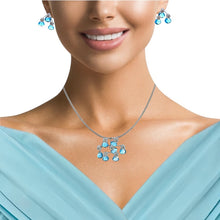 18K White Gold Pendant Earring Set with Natural Diamond & Swiss Blue Topaz Jewellery
