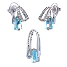 18K White Gold Pendant Earring Set with Natural Diamond & Swiss Blue Topaz Jewellery