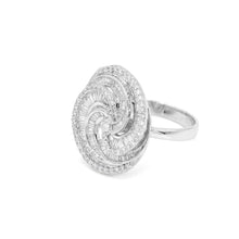 18K White Gold Spiral Cocktail Statement Ring | Natural Diamond Baguette & Round Swirl Design - Ring