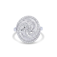 18K White Gold Spiral Cocktail Statement Ring | Natural Diamond Baguette & Round Swirl Design - Ring