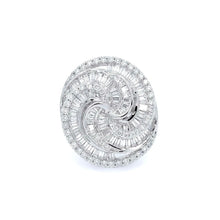 18K White Gold Spiral Cocktail Statement Ring | Natural Diamond Baguette & Round Swirl Design - Ring