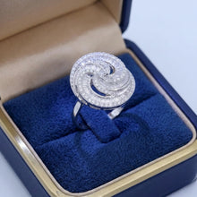 18K White Gold Spiral Cocktail Statement Ring | Natural Diamond Baguette & Round Swirl Design - Ring