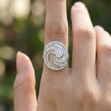 18K White Gold Spiral Cocktail Statement Ring | Natural Diamond Baguette & Round Swirl Design - Ring