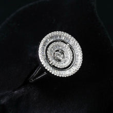 18K White Gold Spiral Halo Statement Ring | Natural Diamond Baguette & Round Pavé Design - Ring