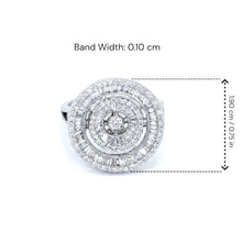 18K White Gold Spiral Halo Statement Ring | Natural Diamond Baguette & Round Pavé Design - Ring