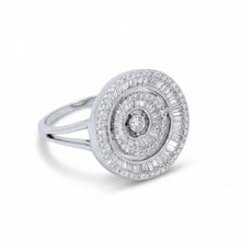 18K White Gold Spiral Halo Statement Ring | Natural Diamond Baguette & Round Pavé Design - Ring