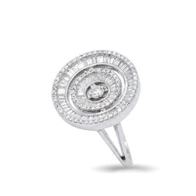 18K White Gold Spiral Halo Statement Ring | Natural Diamond Baguette & Round Pavé Design - Ring