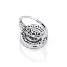 18K White Gold Spiral Halo Statement Ring | Natural Diamond Baguette & Round Pavé Design - Ring