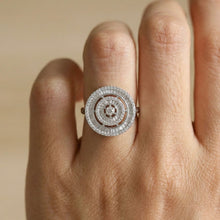 18K White Gold Spiral Halo Statement Ring | Natural Diamond Baguette & Round Pavé Design - Ring