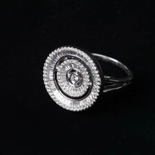 18K White Gold Spiral Halo Statement Ring | Natural Diamond Baguette & Round Pavé Design - Ring