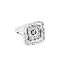 18K White Gold Square Illusion Cocktail Ring | Natural Diamond | Geometric Baguette & Pavé Design - Ring