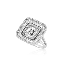 18K White Gold Square Illusion Cocktail Ring | Natural Diamond | Geometric Baguette & Pavé Design - Ring