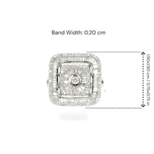 18K White Gold Square Illusion Cocktail Ring | Natural Diamond | Geometric Baguette & Pavé Design - Ring