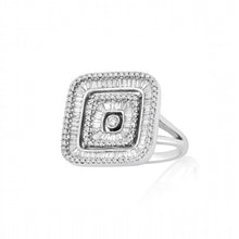 18K White Gold Square Illusion Cocktail Ring | Natural Diamond | Geometric Baguette & Pavé Design - Ring