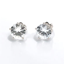 18K White Gold Stud Earrings | Natural White Sapphire Solitaire | Brilliant Shine Classic Prong Set Design - Earrings
