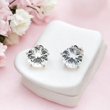 18K White Gold Stud Earrings | Natural White Sapphire Solitaire | Brilliant Shine Classic Prong Set Design - Earrings