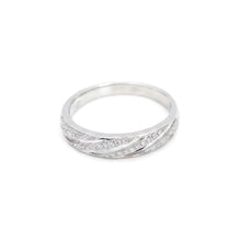 18K White Gold Twisted Diamond Band | Pavé-Set Bypass Ring | Modern Crossover Design Jewelry - Ring