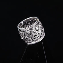 18K White Gold Wide Band Ring | Natural Diamond Pavé Openwork Heart | Bold Statement & Romantic Elegance - Ring