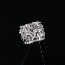 18K White Gold Wide Band Ring | Natural Diamond Pavé Openwork Heart | Bold Statement & Romantic Elegance - Ring