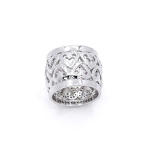 18K White Gold Wide Band Ring | Natural Diamond Pavé Openwork Heart | Bold Statement & Romantic Elegance - Ring