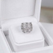 18K White Gold Wide Band Ring | Natural Diamond Pavé Openwork Heart | Bold Statement & Romantic Elegance