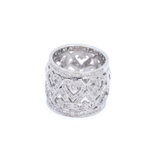 18K White Gold Wide Band Ring | Natural Diamond Pavé Openwork Heart | Bold Statement & Romantic Elegance