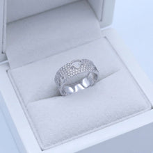 18K White Gold Wide Pavé Band | Natural Diamond Maple Leaf Cutout Motif | Modern Jewelry - Ring