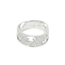 18K White Gold Wide Pavé Band | Natural Diamond Maple Leaf Cutout Motif | Modern Jewelry - Ring