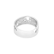 18K White Gold Wide Pavé Band | Natural Diamond Maple Leaf Cutout Motif | Modern Jewelry - Ring