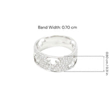 18K White Gold Wide Pavé Band | Natural Diamond Maple Leaf Cutout Motif | Modern Jewelry - Ring