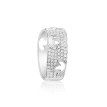 18K White Gold Wide Pavé Band | Natural Diamond Maple Leaf Cutout Motif | Modern Jewelry - Ring