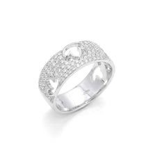 18K White Gold Wide Pavé Band | Natural Diamond Maple Leaf Cutout Motif | Modern Jewelry - Ring