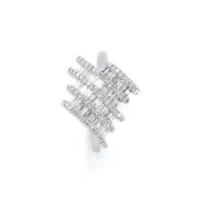 18K White Gold Zigzag Statement Ring | Natural Diamond Baguette & Pavé Geometric Design - Ring