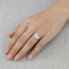 18K White Gold Zigzag Statement Ring | Natural Diamond Baguette & Pavé Geometric Design - Ring