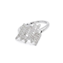 18K White Gold Zigzag Statement Ring | Natural Diamond Baguette & Pavé Geometric Design - Ring