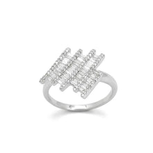 18K White Gold Zigzag Statement Ring | Natural Diamond Baguette & Pavé Geometric Design - Ring