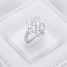 18K White Gold Zigzag Statement Ring | Natural Diamond Baguette & Pavé Geometric Design - Ring