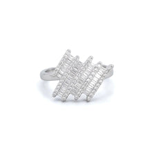 18K White Gold Zigzag Statement Ring | Natural Diamond Baguette & Pavé Geometric Design - Ring