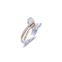 18K White & Rose Gold Infinity Knot Promise Ring | Natural Diamond Round Pavé & Baguette Channel Design - Ring